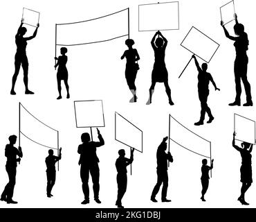 Silhouette Demonstranten März Streik Rallye-Streikposten Stock Vektor