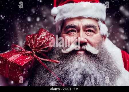 Weihnachtsmann mit Geschenk-illustration Stockfoto