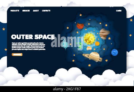 Weltraum Vektor-Website-Vorlage, Web-Seite und Landing Page Design für Website und mobile Website Entwicklung. Im mehrlagigen Papierschnitt Stock Vektor