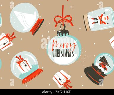 Hand gezeichnet Vektor abstrakt Spaß Stock flach Frohe Weihnachten und Happy New Year Time Cartoon festliche nahtlose Muster mit niedlichen Illustrationen von Weihnachten Stock Vektor