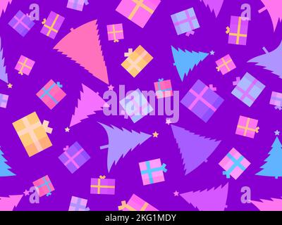 Dekorierter Weihnachtsbaum mit Geschenkboxen isoliert auf weißem Hintergrund. Geschenke unter dem Baum. Frohe Weihnachten. Weihnachtsdesign für Grußkarten, Verpackung Stock Vektor