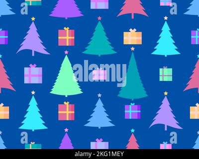 Dekorierter Weihnachtsbaum mit Geschenkboxen isoliert auf weißem Hintergrund. Geschenke unter dem Baum. Frohe Weihnachten. Weihnachtsdesign für Grußkarten, Verpackung Stock Vektor