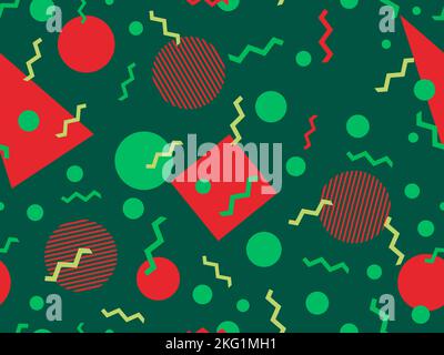 Geometrisches Nahtmuster im memphis-Stil von 80s. Farbenfroher Hintergrund mit geometrischen Formen. Design für Werbeartikel, Geschenkpapier, Broschüren Stock Vektor