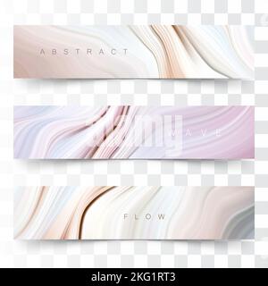 Satz von Fahnen mit abstrakten flüssigen welligen Farbhintergrund. Stock Vektor