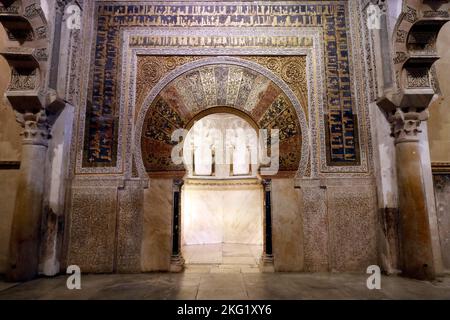 Moschee Kathedrale von Cordoba. Innenansicht von Mihrab in der Großen Moschee (Mezquita). Spanien. Stockfoto