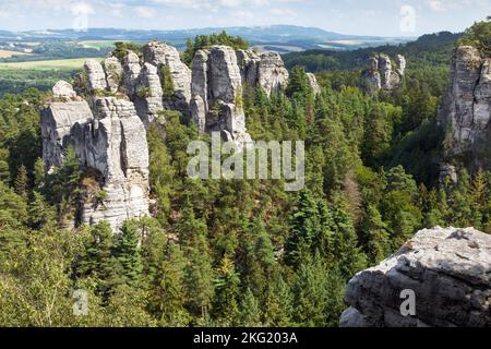 Hruboskalske skalni mesto Felspanorama, Sandsteinfelsen Stadt, Cesky raj, böhmisches oder Böhmisches Paradies, Tschechische Republik Stockfoto