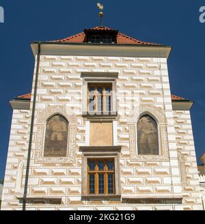 Außenfresko von Zeliv Premonstratenserkloster, Trckuv hrad und Abtei, Barockarchitektur von Jan Blazej Santini Aichel, Bezirk Pelhrimov in Stockfoto