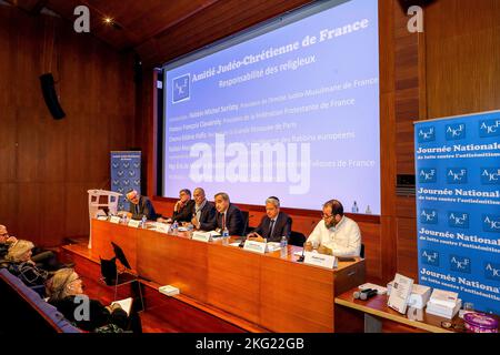 Nationaler Tag gegen Antisemitismus, organisiert von Amitie Judeo-Chretienne de France im Memorial de la Shoah (Holocaust-Mahnmal), Paris, Frankreich. Stockfoto