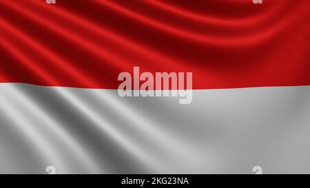 Darstellung der indonesischen Flagge flattert im Wind Nahaufnahme, die Nationalflagge Indonesiens flattert in 4K Auflösung, Nahaufnahme, Farben: RGB. Stockfoto