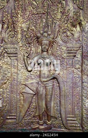 Wat Phnom Daun Penh buddhistischer Tempel. Apsara. Phnom Penh. Kambodscha. Stockfoto