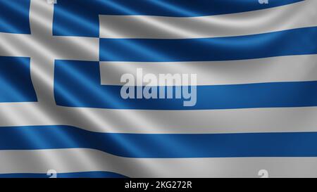 Rendering der griechischen Flagge flattert im Wind Nahaufnahme, die Nationalflagge Großbritanniens flattert in 4K Auflösung, Nahaufnahme, Farben: RGB. Stockfoto