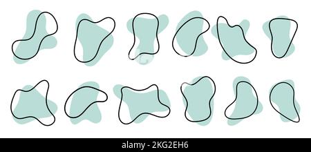 Organische Amöben in Form eines abstrakten Tropfens, isoliert auf weißem Hintergrund. Satz von grafischen Elementen mit unregelmäßiger runder Form. Vektorgrafik Stock Vektor