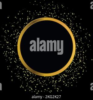 Goldener glitzernder runder Rahmen mit goldenem Glitzer auf schwarzem Hintergrund. Goldener Rahmen. Stock Vektor