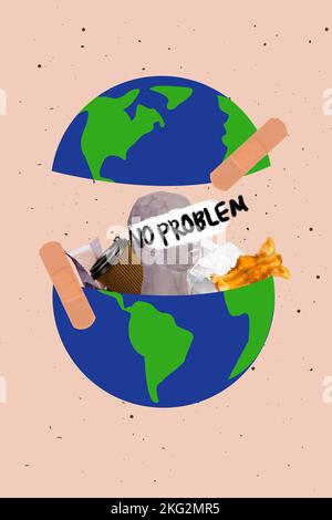 Collage 3D Bild von Pinup Pop retro Skizze des Planeten Hälften verschiedene Sachen innerhalb isoliert Malerei Hintergrund Stockfoto