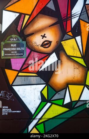 Street Art von Stoul in Paris, Frankreich Cette image n'est pas tombée dans le domaine public. Il faut obligatoirement obtenir une Autorisation préalable à Stockfoto