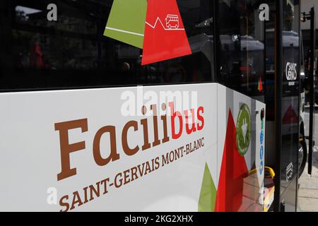 Facilibus in Saint Gervais. Strom betrieben. Kostenloser, einfacher und umweltfreundlicher Transport. Frankreich. Stockfoto