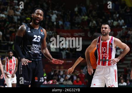 Belgrad, Serbien, 17.. November 2022. David Lighty von LDLC Asvel Villeurbanne reagiert während des EuroLeague-Spiels der Turkish Airlines 2022/2023 zwischen Crvena Zvezda MTS Belgrade und LDLC Asvel Villeurbanne in der Aleksandar Nikolic Hall in Belgrad, Serbien. 17. November 2022. Kredit: Nikola Krstic/Alamy Stockfoto