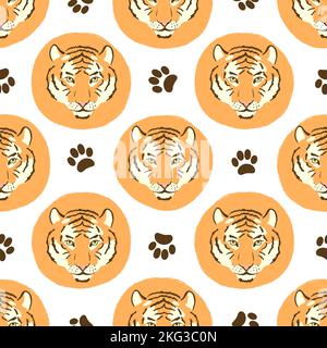 Nahtloses Punktmuster mit Tigerköpfen. Stock Vektor