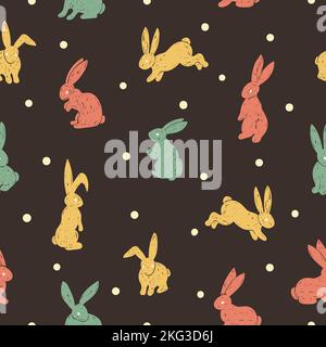 Nahtloses niedliches Häschen-Muster. Osterhintergrund mit Kaninchen. Stock Vektor