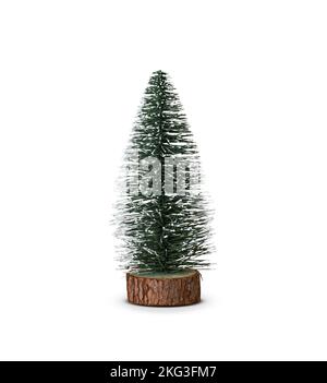 Dekorativer Mini-Weihnachtsbaum isoliert auf weißem Hintergrund. Stockfoto