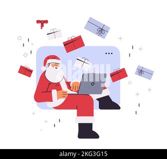 weihnachtsmann verwendet Laptop Neujahr weihnachtsfeier Konzept horizontal Stock Vektor