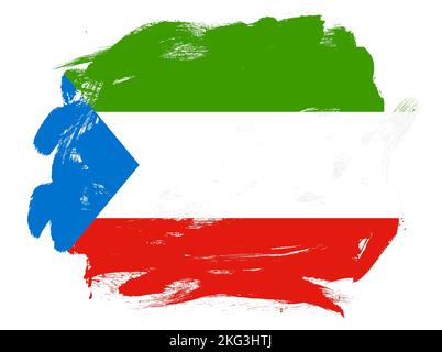 Äquatorialguinea-Flagge auf abstrakt gemaltem, weißem Strichpinsel-Hintergrund Stockfoto