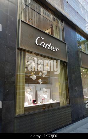 Außenansicht des Schmuckladens von Cartier in Hongkong, China, Asien Stockfoto