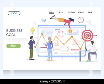 Vektor-Website-Vorlage für Geschäftsziele, Webseiten- und Landing-Page-Design für die Entwicklung von Websites und mobilen Websites. Zielerreichung, Ziel erreichen. Stock Vektor
