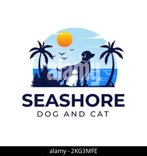 Vektor-Illustration Haustiere Hund und Katze Insel Blick Hintergrund, See, Sonne kann PET-Shop verwendet werden Stock Vektor