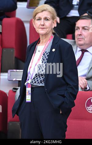 Debbie Hewitt, Vorsitzende des Verbands, nimmt am 21. November 2022 im Al Khalifa-Stadion in Doha, Katar, am Spiel zwischen England und Iran der FIFA Fußball-Weltmeisterschaft Katar 2022 Teil. Foto von Laurent Zabulon/ABACAPRESS.COM Stockfoto