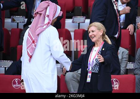 Debbie Hewitt, Vorsitzende des Verbands, nimmt am 21. November 2022 im Al Khalifa-Stadion in Doha, Katar, am Spiel zwischen England und Iran der FIFA Fußball-Weltmeisterschaft Katar 2022 Teil. Foto von Laurent Zabulon/ABACAPRESS.COM Stockfoto