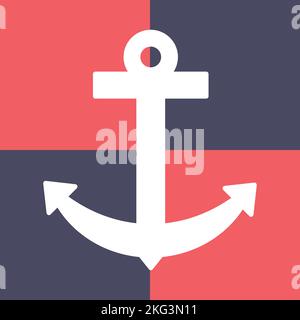 Weißer Anker. Blauer und roter Hintergrund. Nautische Inspiration. Vektorgrafik, flaches Design Stock Vektor