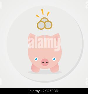 Schweinchen und Münzen. Konzept der Einsparungen. Vektorgrafik, flaches Design Stock Vektor