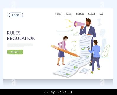 Regeln Regulierung Vektor-Website-Vorlage, Web-Seite und Landing-Page-Design für Website und mobile Website-Entwicklung. Unternehmensrichtlinien und Geschäftsethik Stock Vektor