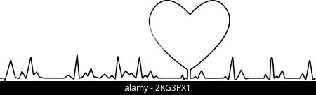 Herz- und Pulskurve mit Herzform. Kardiologie, Herzerkrankungen, Gesundheitswesen, Medizin und Lebenskonzept Stock Vektor