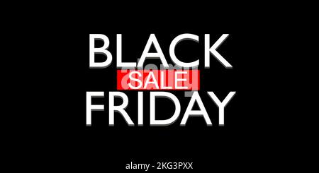 Banner für den Black Friday Sale auf schwarzem Hintergrund. Design für Werbung, Banner, Prospekte und Flyer Stockfoto