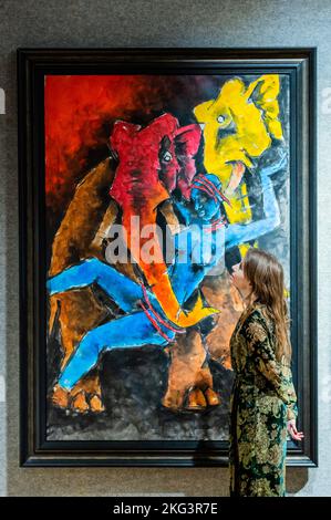 London, Großbritannien. 21.. November 2022. Der Verkauf moderner und zeitgenössischer südasiatischer Kunst in der Bonhams New Bond Street. Kredit: Guy Bell/Alamy Live Nachrichten Stockfoto