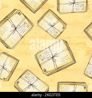 Handgezeichneter, nahtloser Hintergrund für Postsendungen. Stockfoto