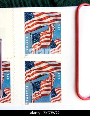 USA Poststempel der amerikanischen Flagge, ausgestellt 2022. Stockfoto
