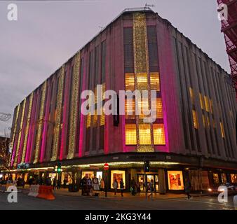 Kendals, House of Fraser, Deansgate, Manchester, England, Großbritannien, M3 2GQ, im Herbst, Weihnachtsdekoration Stockfoto