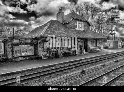 Woody Bay Bahnhof, Bahnhofsgebäude, Lynton & Barnstable Railway, Lynton, North Devon, Devon, England, UK. Stockfoto