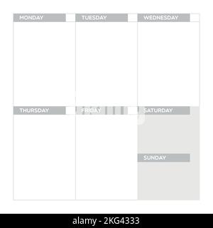 Wöchentlicher Planer in grauer Farbe. Druckbare Vorlage. Vektorgrafik, flaches Design Stock Vektor