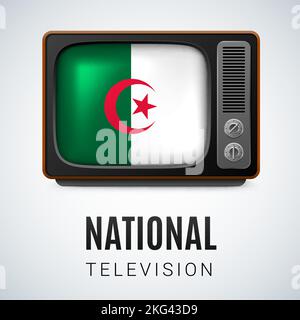 Vintage TV und Flagge Algeriens als Symbol National Television. Teleempfänger mit algerischer Flagge Stock Vektor