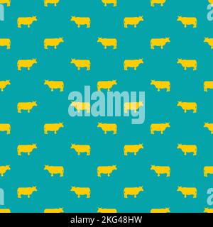 Cow Pixel Art Muster nahtlos. 8 Bit Nutztierhintergrund. Pixelige Textur Stock Vektor
