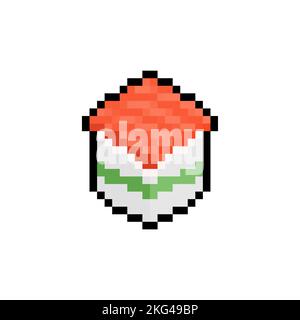 Sushi Pixel Art isoliert. Rollen 8 Bit traditionelle japanische Küche. Pixeliert Vektor-Illustration Stock Vektor