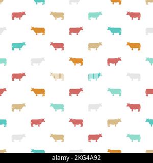Cow Pixel Art Muster nahtlos. 8 Bit Nutztierhintergrund. Pixelige Textur Stock Vektor
