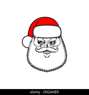 Totenkopf des Weihnachtsmannes. Weihnachten und Neujahr beängstigend Illustration. Stock Vektor