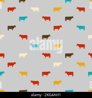 Cow Pixel Art Muster nahtlos. 8 Bit Nutztierhintergrund. Pixelige Textur Stock Vektor
