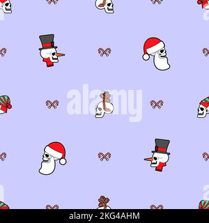 Weihnachten Totenköpfe Muster nahtlos. Skelett Kopf des Weihnachtsmanns und seine Helfer Textur. Weihnachten und Neujahr beängstigender Hintergrund. Stock Vektor