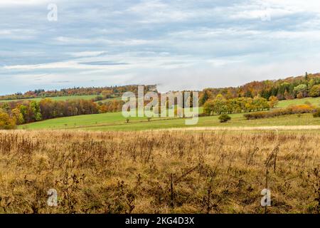 Winter-Entdeckungstour durch die Rhön in der Nähe des Schwarzen Moors - Fladungen - Bayern Stockfoto